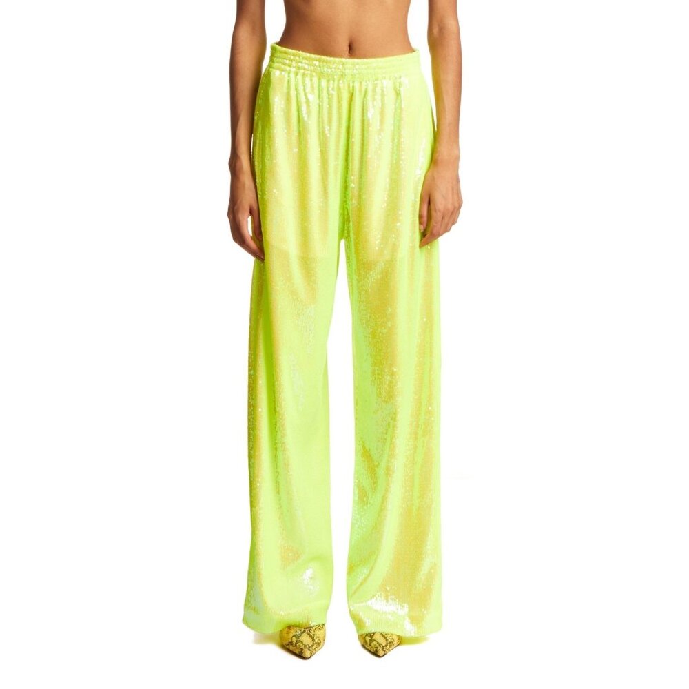 NWT $835 Maison Margiela Yellow Sequin Wide-Leg Track Pants Size 4